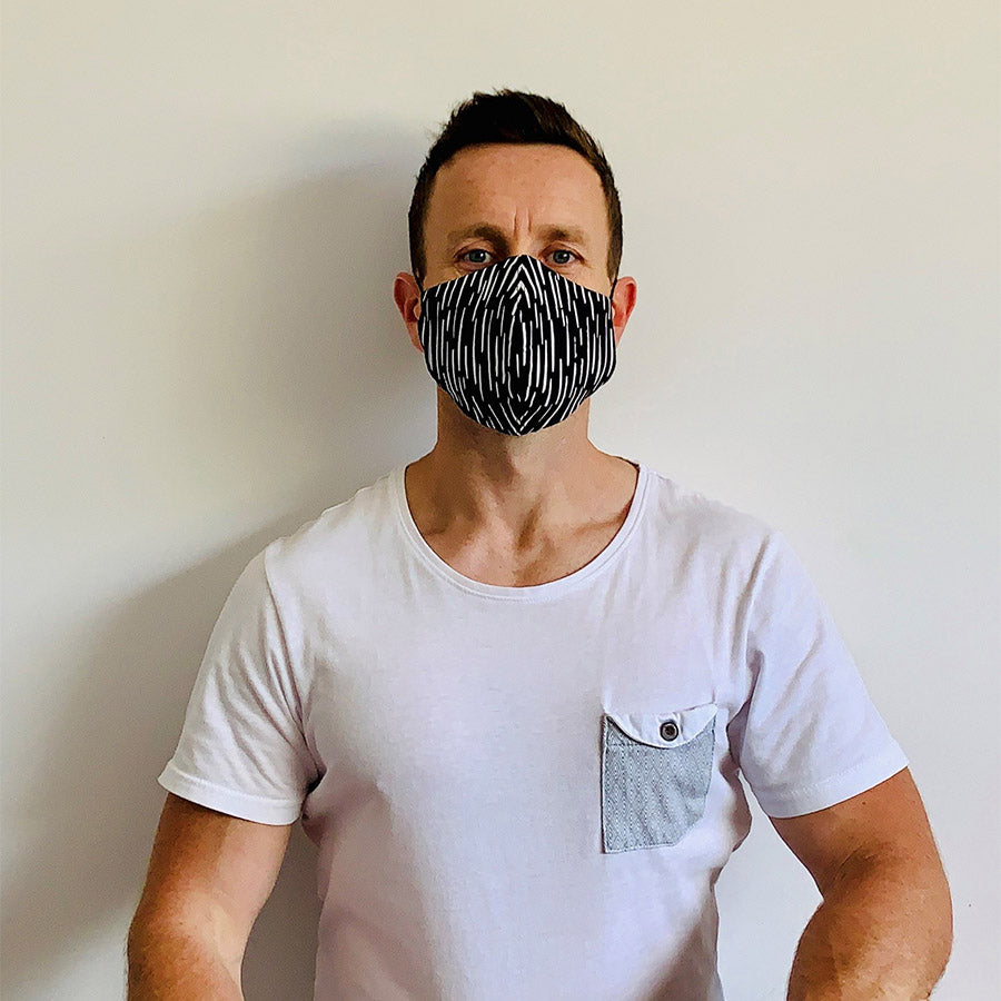 3ply Reusable, Washable Cloth Face Mask, Black & White