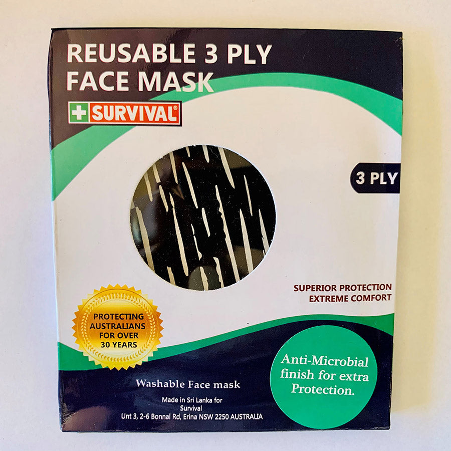 3ply Reusable, Washable Cloth Face Mask, Black & White
