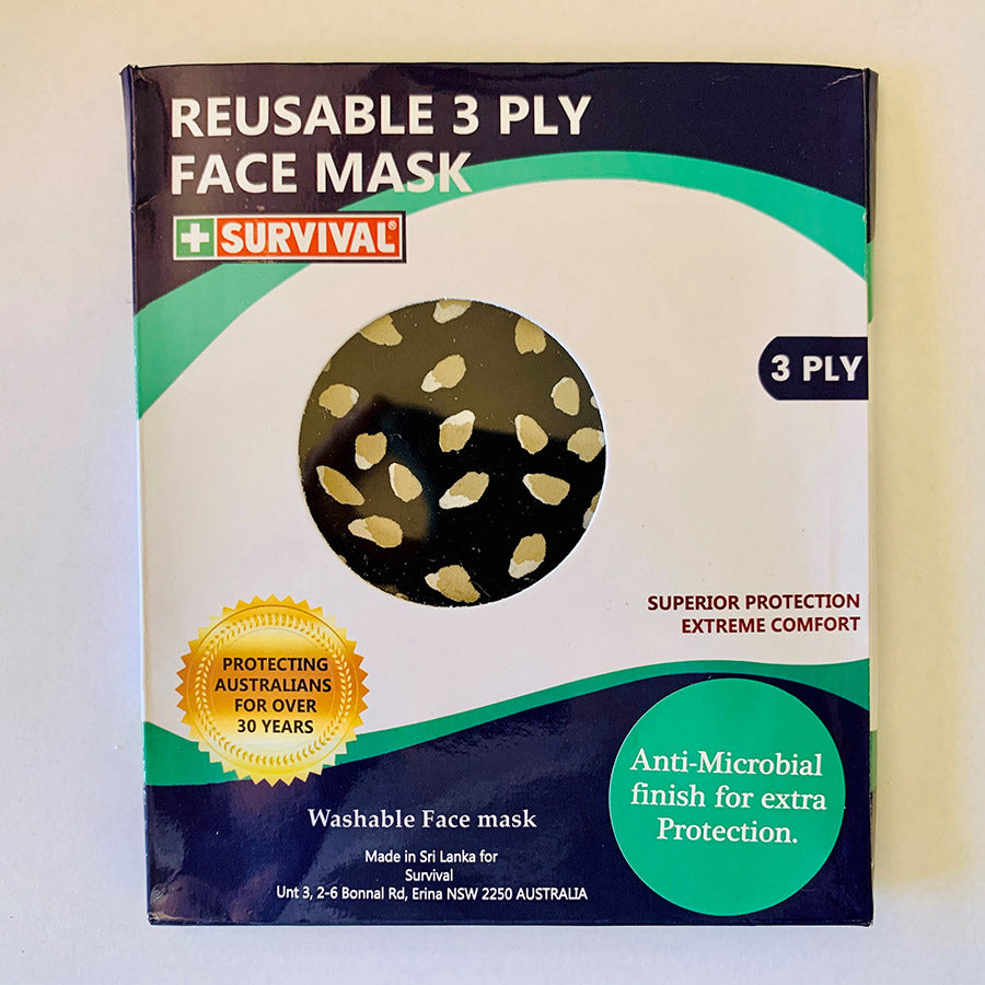 3ply Reusable, Washable Cloth Face Mask, Leopard