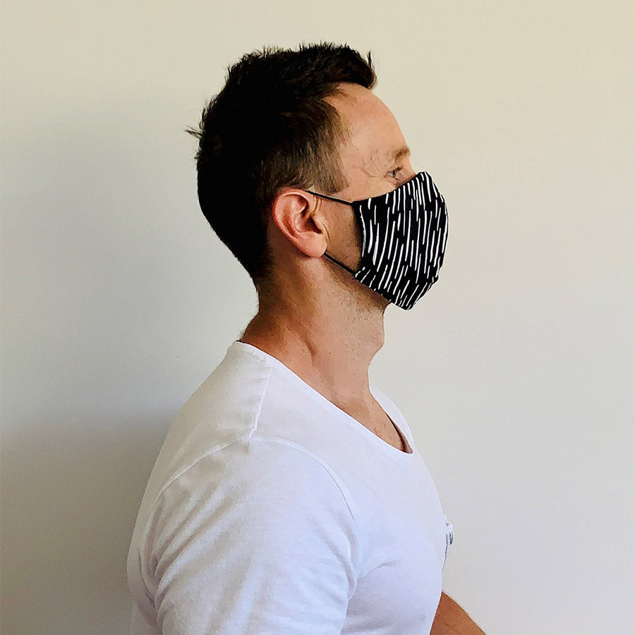 3ply Reusable, Washable Cloth Face Mask, Black & White